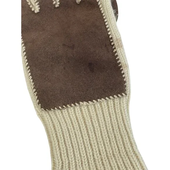 Vintage Suede And Knit Gloves Mittens Beige Cream Brown - Picture 2 of 10